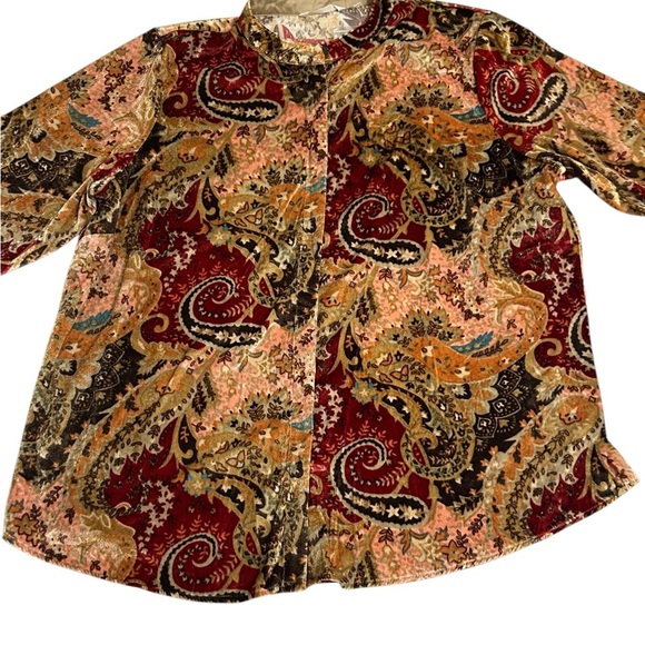 Soft Surroundings Top Womens Paisley Velour Long Sleeve Button Shirt Size 2X - Picture 3 of 10